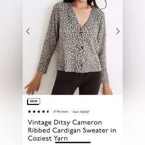 NWT Madewell Ditsy Cameron Ribbed Cardigan Sweater in Coziest Yarn, XXS